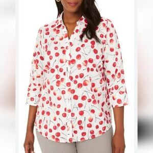 Foxcroft Wrinkle Free Cotton Cherry Shirt Size 14 Shaped Women's